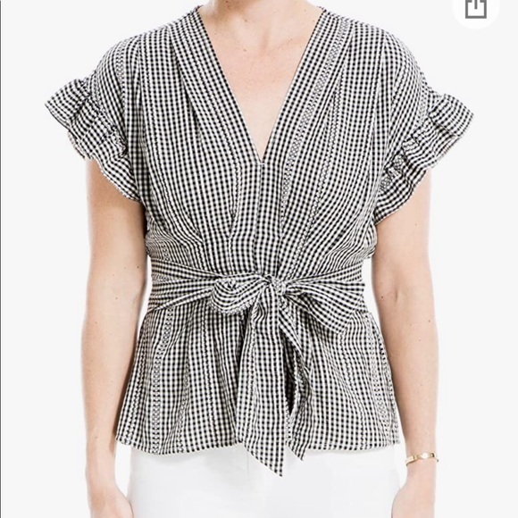 Red Gingham Ruffle Sleeve Tie Waist Blouse, Size M - Picture 5 of 5